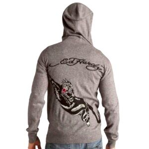 Vintage Ed Hardy Tiger Y2K Big Logo Hooded Sweater - Size Large